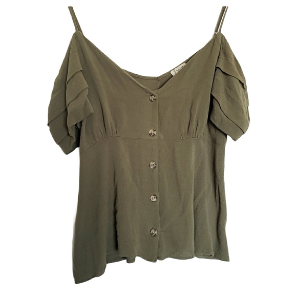 Lily White Tops - 5 for$25 olive green cold shoulder button down top